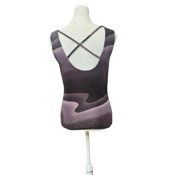 Vintage 90s Futuristic Spacedye Crystal Shimmer Top Festival Club Wear Sz Small - Picture 4 of 8